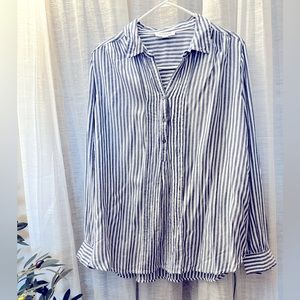 Blue Stripe Rayon Blend Long Sleeves Soft Summer Shirt Size Medium
